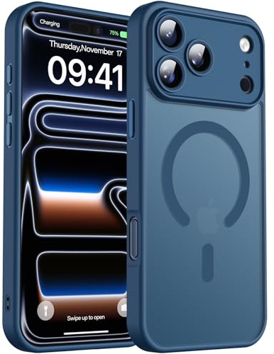 Cover per iPhone 17 Pro Max Compatibile con MagSafe, Back Case per Smartphone in PC Silicone TPU, Protezione Fotocamera Integrata, Custodia Antiurto Traslucida Opaca, Blu Profondo