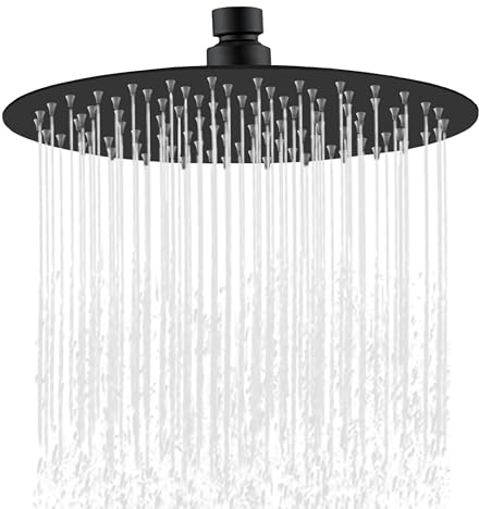 AICA Pommeau de douche à effet pluie carré en acier inoxydable, pomme de douche universelle à économie d'eau 20X20CM, rotation à 360°, facile à nettoyer, chromé (Noir, Rond)