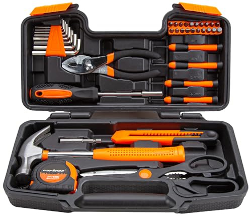 CARTMAN 39 Piece Tool Set General Household Hand Kit with Plastic Toolbox Storage Case Orange