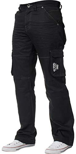 Ze ENZO Jean Cargo Combat -Pantalons Denim en Toutes Tailles pour Hommes - Enduit Noir, 40W x 30L