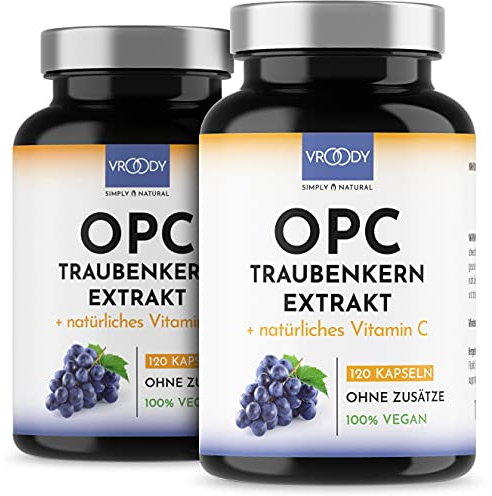 2x OPC Traubenkernextrakt hochdosiert mit natürlichem Vitamin C - 2x 120 OPC Kapseln (8 Monate) mit Acerola, 100% vegan & natürlich, OPC hochdosiert nur eine Kapsel täglich, 95% Wirkstoffanteil