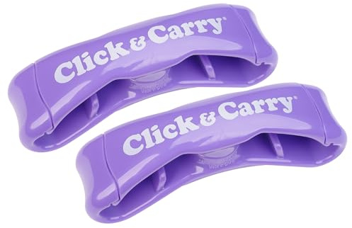 Click & Carry Grocery Bag Carrier Handle - Carry More in Fewer Trips, 100lb Capacity, Hands-Free, Gel-Padded Ergonomic Design, Shopping & Grocery Bag Holder - As Seen On Shark Tank, Purple, 2 Pack