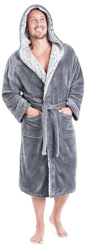 CityComfort Dressing Gown Men and Teenagers - Super Soft Hooded Mens Fleece Robe - Sizes M-2XL Warm Cosy Loungewear Nightwear (Grey, M)