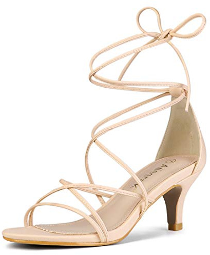 Allegra K Sandali con cinturino da donna con tacco a gattino con lacci, beige., 38 EU