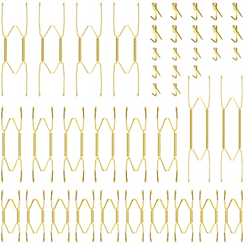Hotop 20 Appendini per Piatti a Parete Invisibili 4/5/ 6/8/ 10 Pollici Appendipiatti da Esposizione Decorativi in Filo Metallico Portapiatti da Muro in Acciaio con 20 Ganci con Chiodi (Oro)