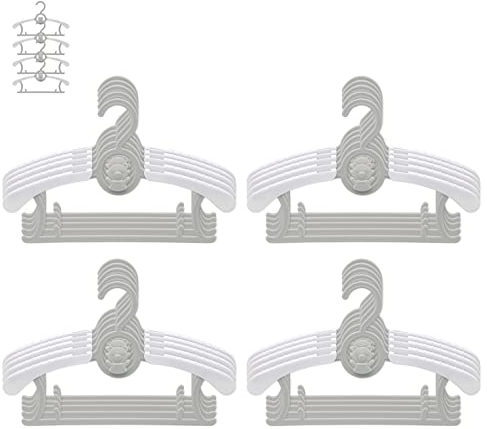 JSF Mitwachsende kleiderbügel Kinder, Set20 Stapelbare Kleiderbügel mit Bärchen-Haken, rutschfest Babykleiderbügel Kinderkleiderbügel für Kinderbekleidung Baby Garderobe, Platzsparend (Grau + Weiss)
