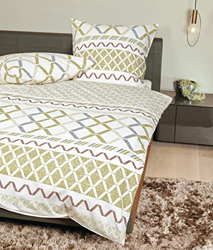 Janine Feinbiber-Bettwäsche Davos 200x220 + 2X 80x80 cm olivgrün-rosenhauch-steinblau