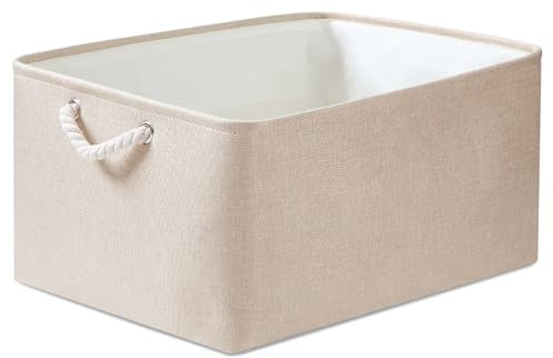 Mangata Faltbarer Aufbewahrungskorb mit Seilgriffen, Stoff Aufbewahrungsbox (Helles Khaki, L)