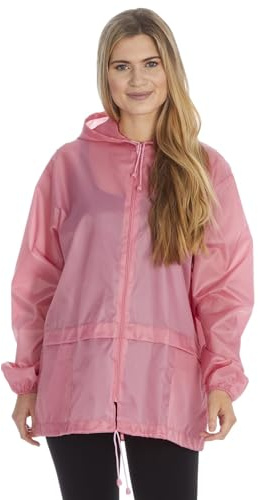 Style It Up Unisex Mens Ladies Water Resistant Plain Raincoat Kagools Jacket Hooded Cagoule (Pink, 6XL)