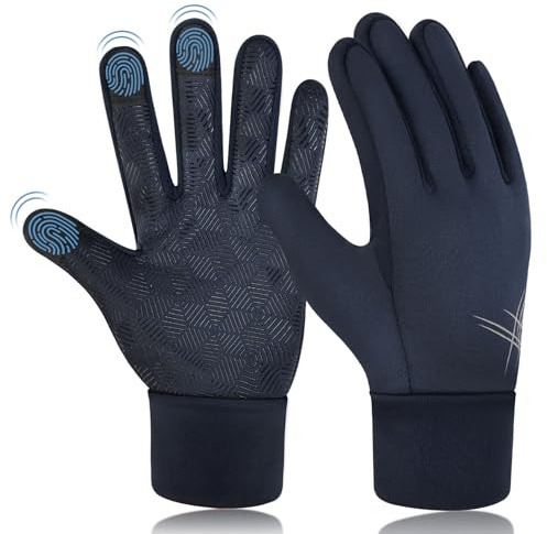 EEFOW Kids Winter Touchscreen Thermal Gloves: Boys Sport Non-slip Running Gloves, Girls Windproof Warm Riding Outdoor Mittens for Football Bike Rugby Cycling Hockey, Blue for 10-12 years old