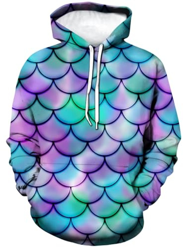 WHNBCW Novelty Fish Scale Hoodie Funny Striped Graphic Sweatshirt,Multicolor,XL