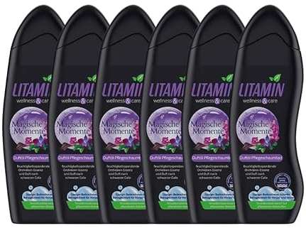 6er Set LITAMIN Magische Momente Duft-Pflegeschaumbad (6 x 750ml) - mit schwarzer Calla & Orchideen-Essenz reinigt sanft und enthält keine Mikroplastikpartikel, ist paraben- und silikonfrei