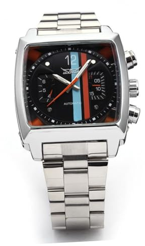 PACKOVE Herren Armbanduhr Automatik mit Quadratischem Gehäuse Mechanisches Uhrwerk Edelstahlarmband Datum und Wochentag Anzeige Hartlegierung Material Spritzwassergeschützt für Alltag