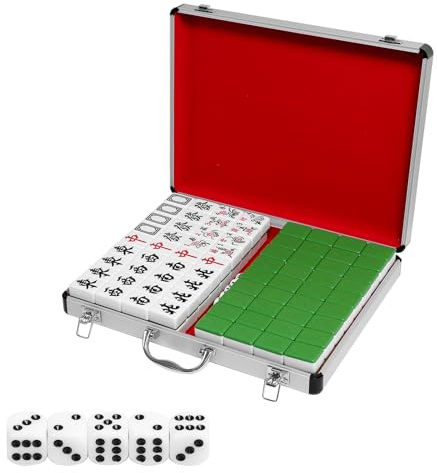 Kinesiska Mahjong set bärbara Mahjong kakelset innehåller 144 stycken 3,5 cm stora Mahjong plattor med silver bärväska, lämplig för Mahjong gratis spel på automatiskt Mahjong bord (grön)