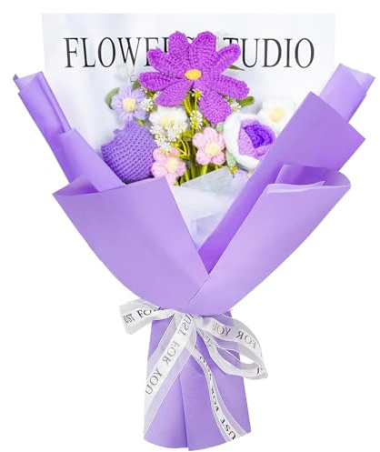 janeunique Flowers Delivery Prime Crochet Flowers Bouquet-Knitted Flower Bouquet for Home Decoration Anniversary Graduation Artificial Flower Gifts for Mom Women and Her,Purple