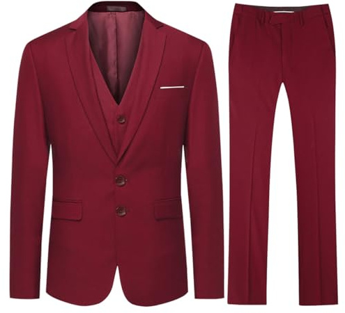 Allthemen Män kostymer 3 delar normal smal passform bröllop tuexedo kostym för män affärer vardaglig bröllop kostymer jacka blazer väst byxor, Röd, XL