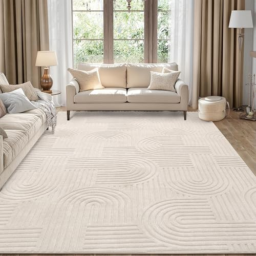 Enyhom Large Rugs Living Room 200 x 290 cm, Beige Fluffy Area Rugs for Bedroom Washable Anti Slip Modern Floor Carpets Mat Non Shedding Thick Pile Beside Rugs for Dining Room Kitchen Office