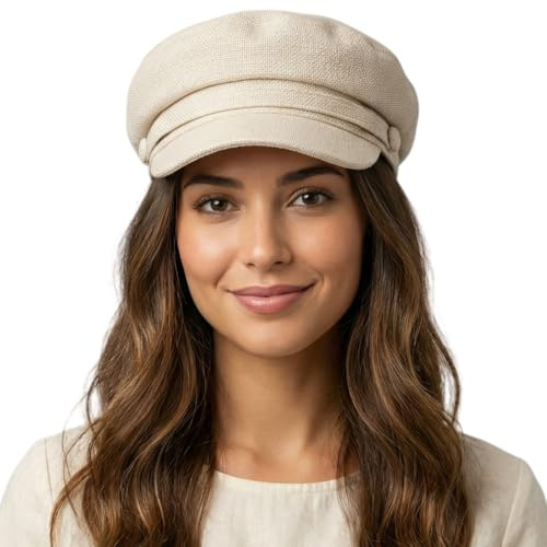 howkuhat Premium Beret Hat Women Flat Cap Newsboy Cap Baker Boy Hat for Women Vintage Adjustable for Spring Summer Winter Autumn (UK, Alpha, One Size, M, White)
