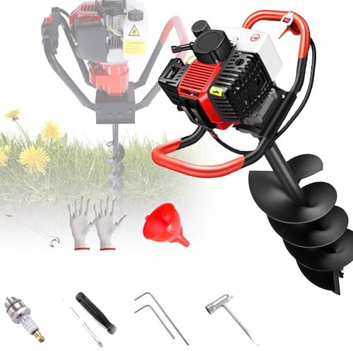 XCSCUK 198cc Auger Post Hole Digger, 2-Stroke Gas Powered Earth Digging Engine,with Auger Drill Bits,for Farm Garden Plant