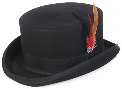 GEMVIE Cappello a cilindro da uomo, 100% lana, Cappellaio Matto, rivestito in satin, nero, a basso profilo, per feste, 6.875