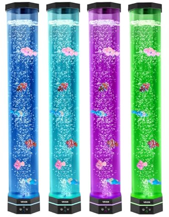 VEVOR Lámpara Sensorial de Burbujas, Tubo de Burbujas de 80 cm Lámpara Sensorial para Acuario con 6 Peces Flotantes, 16 Efectos de Color y Control Remoto para Sala de Estar, Decoración del Hogar