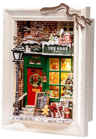 Rolife Puzzle 3D Santa’s Toy Shop, Puzzle en Bois pour Adultes 122 Pièces, Kit de Modèle avec Éclairage LED, Maison Miniature Idéal comme Décoration de Noël et Œuvre d’Art Murale Encadrée