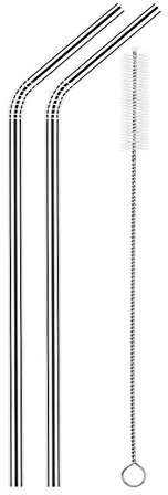 2 pajitas reutilizables de acero inoxidable rectas y dobladas con cepillo de limpieza, pajitas de metal para bebidas frías, cócteles, café, batidos, té, capuchino
