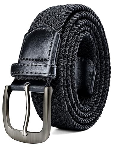 Drizzte Mens Elastic Belt Men's Belts Stretch Plus Size 63'' Big and Tall Belts Black