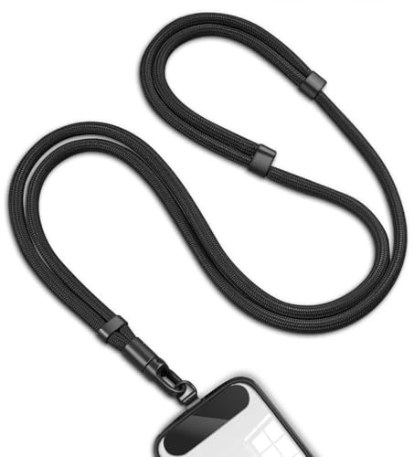 Ziyonix Mobiltelefonband, axelband, justerbar polyester, telefonrem med spännflik 360° roterande krok, stöldskydd, telefon, nackrem, kompatibel med de flesta smartphones (svart)