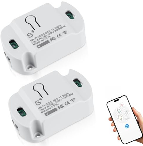 Smart Lichtschalter Modul, 2 Stück 10A WLAN Schalters, Tuya Smart Life kabelloser funktioniert Drahtloses Relais mit Alexa, Google Assistant DIY Unterputz, aufputz, WLAN Smart Schalter Modul