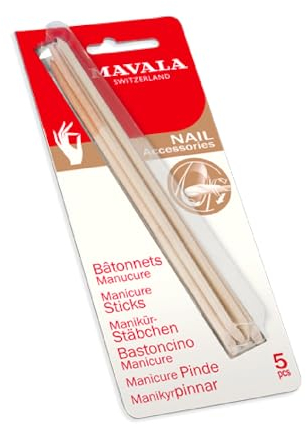 Mavala - Pack de 5 Bâtonnets Repousse-Cuticule - Accessoires Manucure en Bois de Bouleau - 1 Pointe Biseautée, 1 Pointe Taillée - Enlève les Peaux Mortes - 5pcs