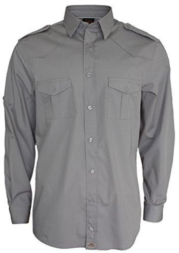 ROCK-IT Apparel Chemise à Manches Longues pour Hommes - 100% Coton - avec épaulettes - pour Le Travail et Les Loisirs - avec Fermeture à Boutons [S-5XL] Tailles régulières Charbon L