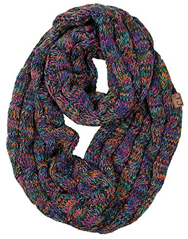 Funky Junque Infinity Scarf for Women – Oversized Wrap, Chunky Layer, Colorful Sweater Accessory, Winter Styles, Fall Fashion - Jet Black Kaleidoscope Tricolor Mix