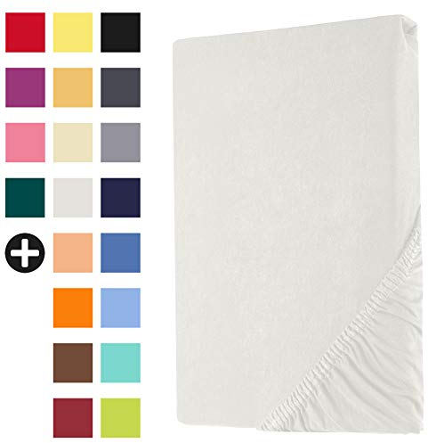 Heim24h Spannbettlaken 180x200cm bis 30 cm, Weiß, 100% Baumwolle Bettlaken, Öko Tex Zertifiziert Jersey Spannbetttuch