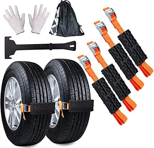 Anti-Skid Tire Chain Emergency Anti-Skid Tire Blocks High Strength Snow Chains Mud Sand Tire Traction Device Winter Driving Security Chains with Carry Bag (4pcs)