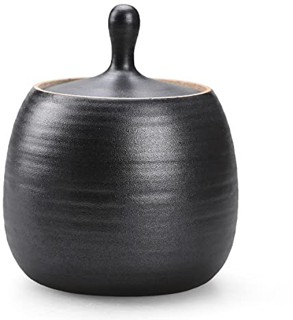 NCQIXIAO Retro Kitchen Canisters Ceramic Food Storage Jar Roud Shape with Silicone Airtight Lid for Tea, Coffee, Nuts, Herb, Spice, Sugar (Black)