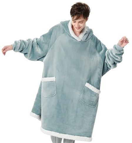 BEDSURE Hoodie Decke mit Ärmeln und Kapuze - Kuscheldecke mit Ärmeln Sherpa Kuschelpullover Damen als Geschenke für Frauen, Grün, 95x83cm
