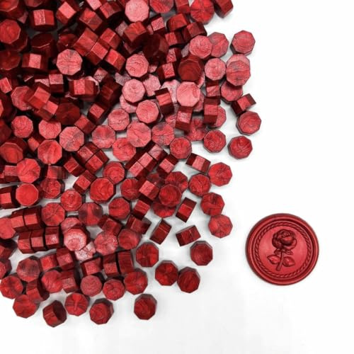 Moorlando 600pcs Sealing Wax Beads for Wax Seal Stamp, Perfect for Gift Sealing, Letter Sealing, Crafting Projects, Invitations Cards Sealing, Envelopes Sealing (Metallic Red)