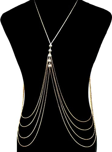 TseenYi Boho Body Chain Layered Gold Taseel Body Necklace Pearl Bra Waist Chain Sexy Beach Bikini Chain Nightclub Bra Body Chain Summer Beach Body Jewelry for Women and Girls Gifts