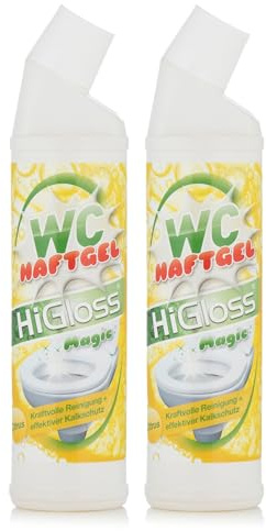 HiGloss WC-Haftreiniger-Gel 2x 750ml – starker Toilettenreiniger mit Gelkonsistenz, Citrus Duft für langanhaltende Frische, effektive Kalk- und Schmutzentfernung auch an schwer zugänglichen Stellen