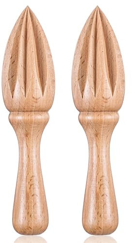 COMNICO 2 Stück Zitronenpresse Holz Griff Quetscher Saftpresse–Zitrusfruchtpresse Leicht zu Haltendes Küchen-Entsaftungswerkzeug Manuelle Saftpresse für Orangen Zitronen Limetten