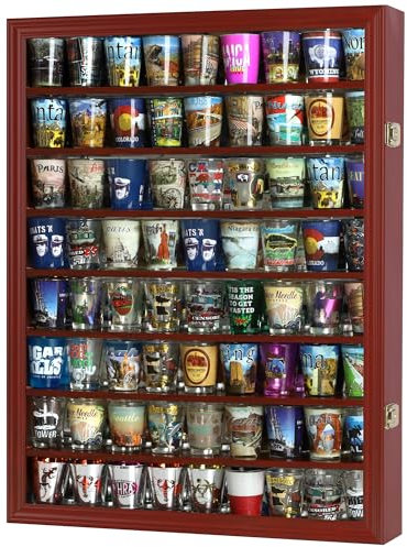 Maple Home Shot Glass Display Case - HO Scale Train Wall Display Cabinet Small Minifigure Display (Cherry Finish)