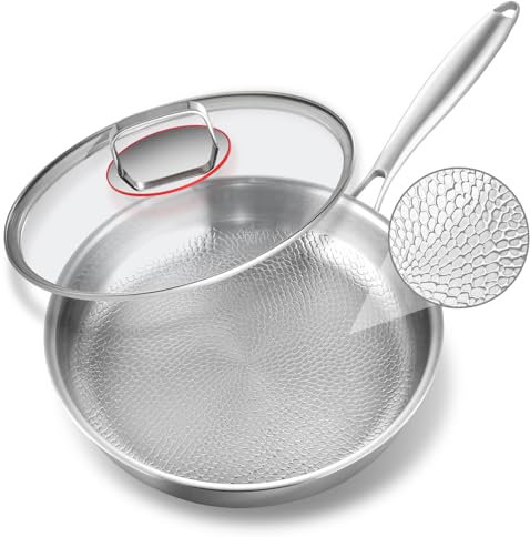 Abijan 28cm Stainless Steel Frying Pan with Lid, 5-Layer Stainless Steel Skillet,PTFE & PFOA Free, All Stovetop Compatible,Dishwasher and Oven Safe