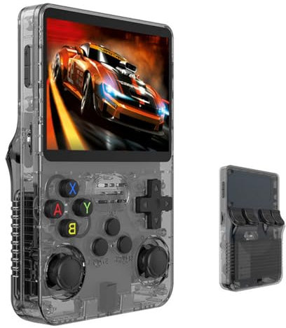 R36S Console de jeu vidéo portable rétro, écran IPS 3,5 pouces, lecteur vidéo 64 g, carte TF, plus de 10 000 jeux, avec système Linux Open Source (Noir)