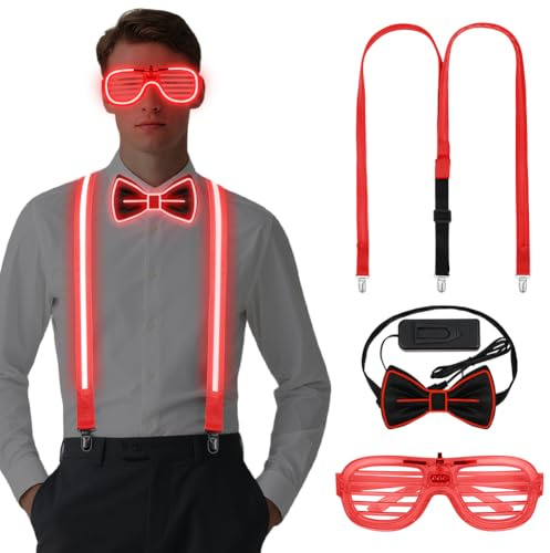 Alaoo Occhiali Led, 3 Pezzi Occhiali Luminosi per Feste, Occhiali Led Party, con LED Papillon,clip per cinturino, per Adatto per feste di compleanno, carnevali, Capodanno, Natale(Rosso)