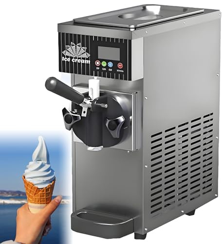 Bänkskiva för glass för restauranger och hemmet, kompakt mjukglassmaskin, 4-5 kg/h, LCD-skärm med automatisk rengöring, perfekt för dessertrestauranger Metallic-220V
