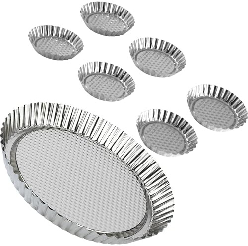 Zenker Set Stampo per Crostata e Torta in Banda Stagnata Professionale e 6 Stampi da forno monoporzione da 9,5 cm - Stampi da Forno Resistenti a 230°C per Crostate Classiche, Quiche e Tartellette