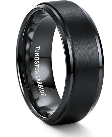 Tungary 8mm Wedding Rings for Men Brushed Matte Tungsten Carbide Wedding Bands Black Engagement Promise Men Ring Size 10
