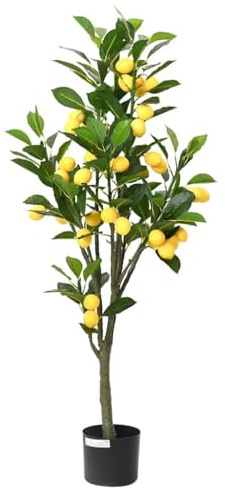 Ziaphsol Árbol de limonero artificial de 120 cm, 136 hojas, verde PEVA decorativo en maceta redonda de polietileno para salón, oficina, balcón, interior y exterior, atmósfera tropical