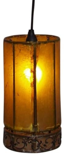 Guru-Shop Henna - Plafoniera/lampada a Sospensione in Pelle Bengalia, Giallo/natura, Colore: Giallo/natura, 25x13x13 cm, Plafoniere Orientali